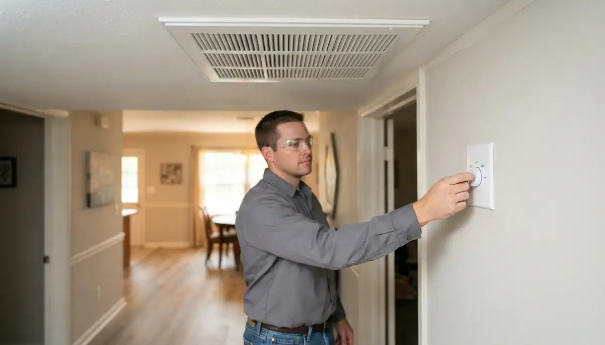 Electrician verifies whole-house fan speed control in a Baton Rouge, LA home