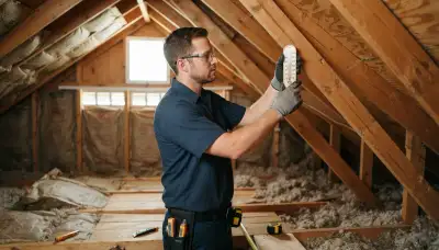 Baton Rouge, LA electrician measures attic temperature for proper attic fan installation