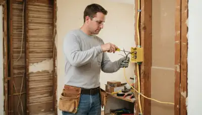 Baton Rouge, LA electrician routing cable and securing wire terminals in an electrical device box