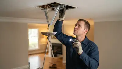 Electrician tests ceiling box and brace for safe chandelier installation in a Baton Rouge, LA home