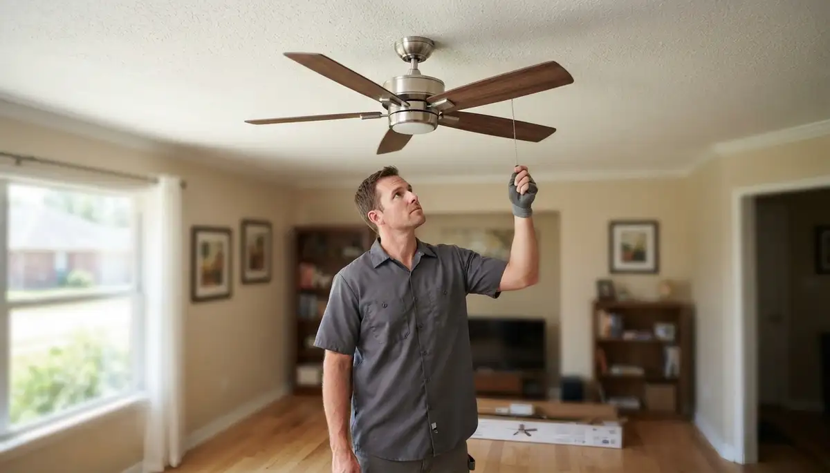 Ceiling fan installation with a fan-rated electrical box in Geismar, LA