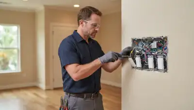 Electrician installing programmable dimmers and separate load controls in a Baton Rouge, LA home