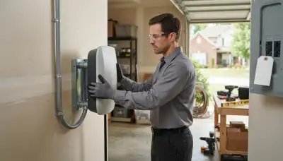 Level 2 EV charger installation in a Central, LA garage by Baton Rouge electricians