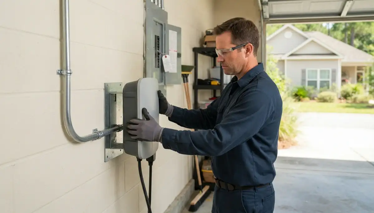 Level 2 EV charger installation with dedicated circuit in a Baton Rouge, LA garage