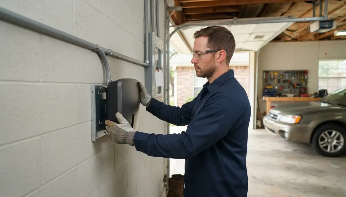 Electrician installs wall-mounted EV charger with 240-volt circuit in Greenwell Springs, LA