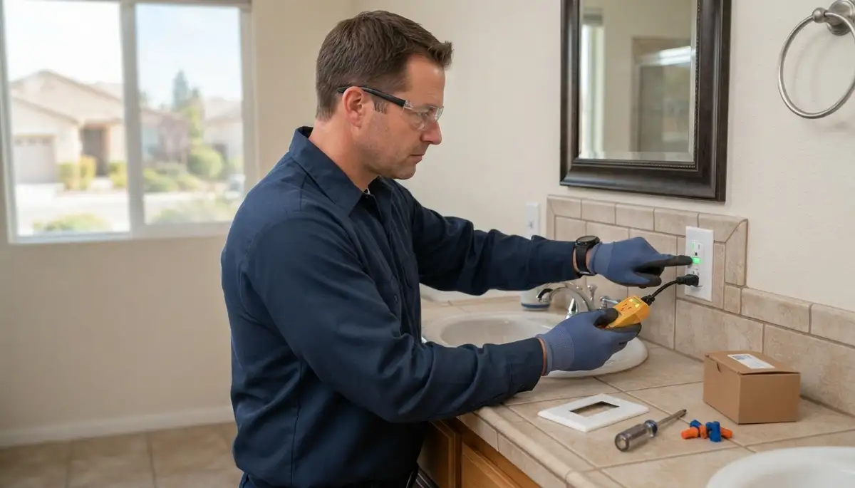 Electrician installs GFCI outlet for bathroom ground-fault protection in Baton Rouge, LA