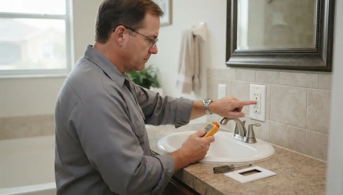 Electrician installing a GFCI outlet for wet-area safety in Central, LA homes