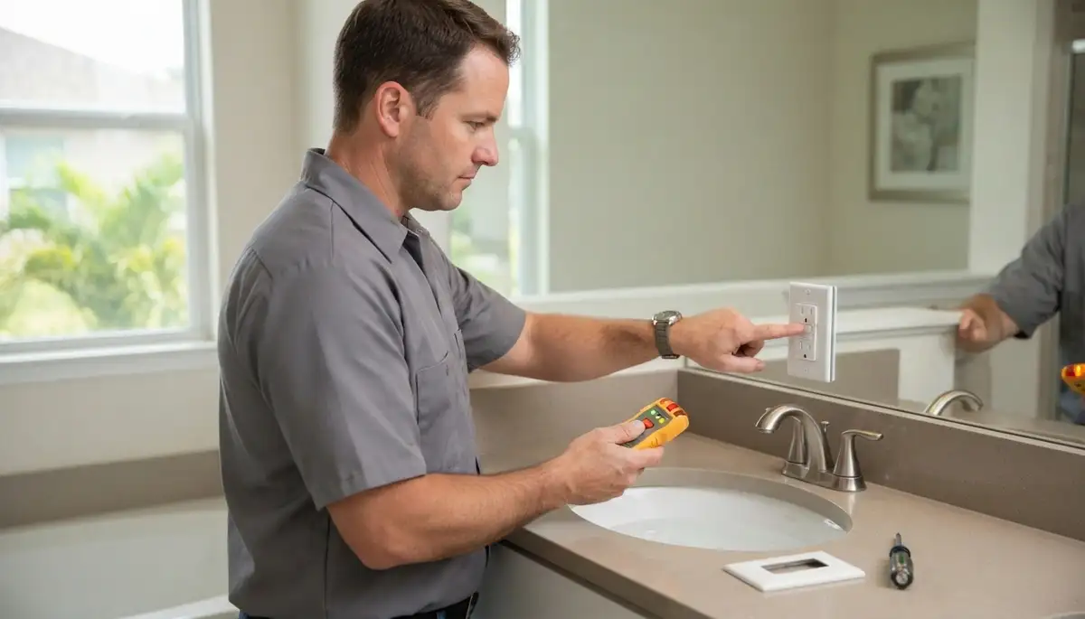 Electrician installing a GFCI outlet for ground-fault protection in a Baton Rouge, LA bathroom