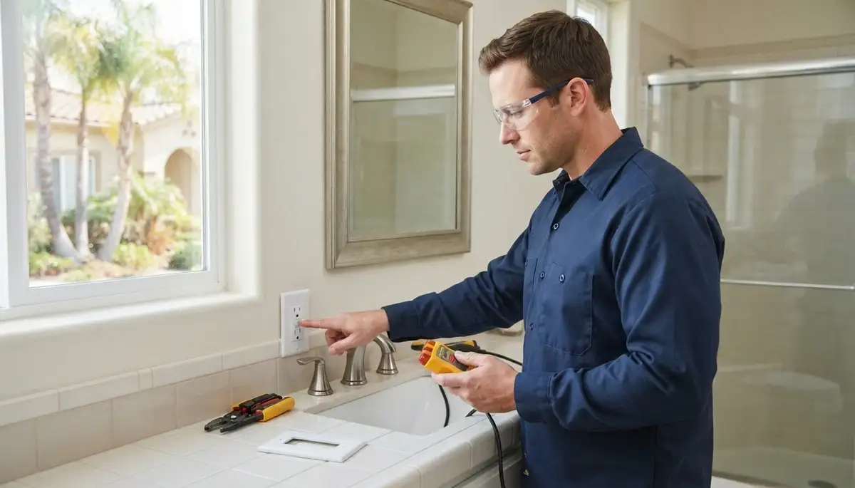 GFCI outlet near a bathroom sink provides ground-fault protection in Baton Rouge, LA