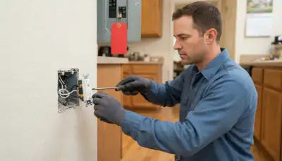Electrician installing a ground-fault receptacle with line and load wiring in a Baton Rouge, LA home