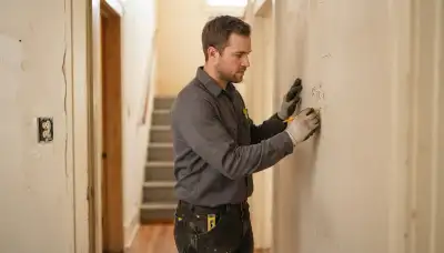 Electrician marking intercom station locations and cable routes in a Baton Rouge, LA home