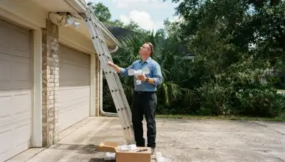 Electrician prepares a motion-sensor security light for garage installation in Baton Rouge, LA