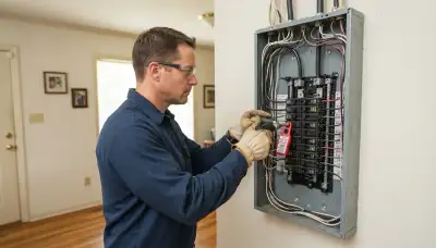 Electrician installing a new load center during an electrical panel upgrade in a Baton Rouge, LA home