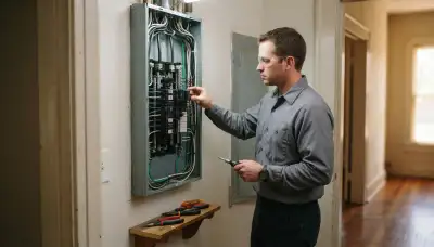 Licensed electrician installing a new circuit breaker in a de-energized electrical panel in Baton Rouge, LA
