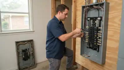 Electrician upgrading an older home's electrical panel to 200 amps in Brusly, LA