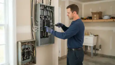 Electrician upgrading an electrical panel in an older Baton Rouge, LA home