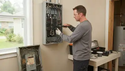 Electrician upgrading an older home's 100-amp panel to 200 amps in Grosse Tete, LA
