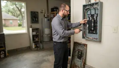 Electrician upgrading an older home's electrical panel in Plaquemine, LA