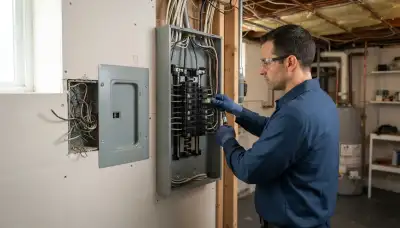 Electrician upgrading an older home's electrical panel with a modern load center in Baton Rouge, LA