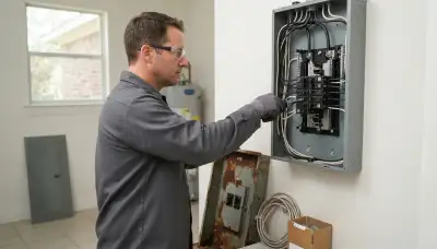Electrician upgrading an older home's electrical panel to 200 amps in Saint Gabriel, LA