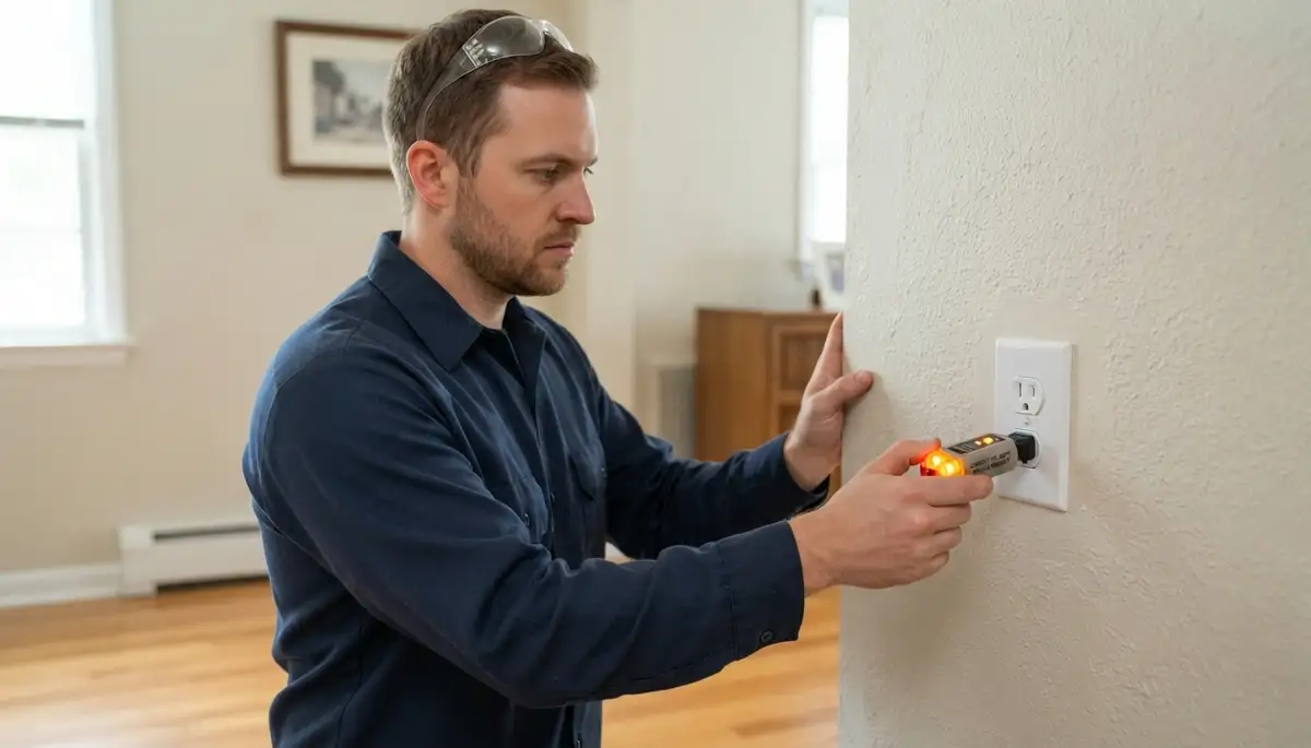 Baton Rouge, LA electrician tests repaired outlet polarity and ground continuity with a circuit tester