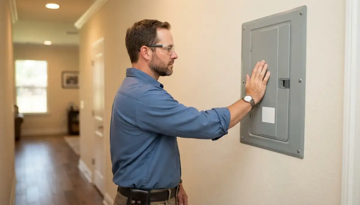 Baton Rouge, LA electrician verifies completed electrical panel during final safety walkthrough