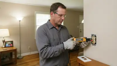 Baton Rouge electrician testing a discolored outlet to diagnose wiring faults in an older home