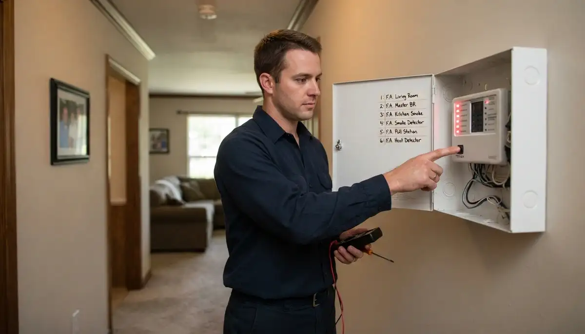 Baton Rouge, LA electrician tests fire alarm panel zones to verify detector responses