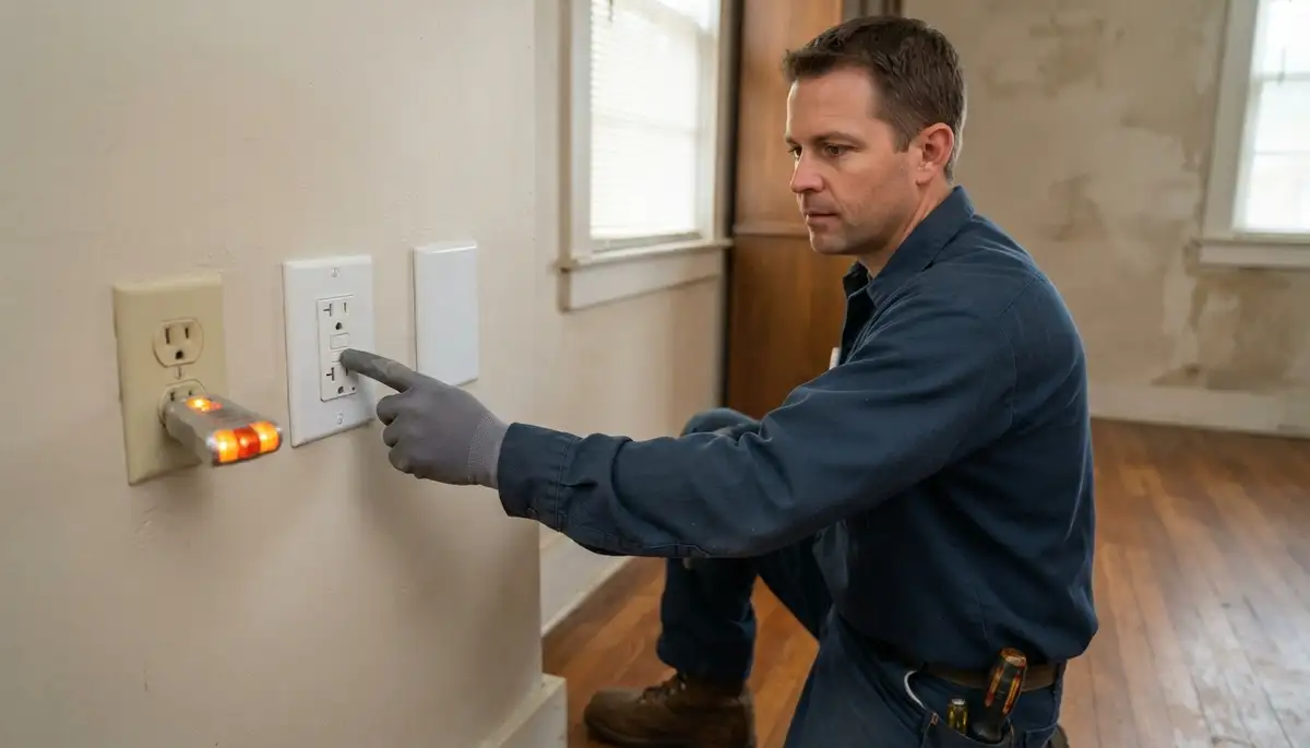 Electrician tests a newly installed GFCI outlet in a Baton Rouge, LA home
