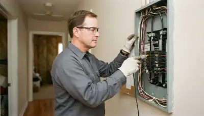 Licensed electrician tests breaker terminals during a whole-home electrical assessment in Baton Rouge, LA