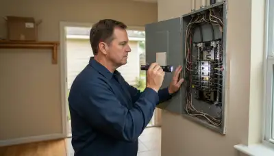 Electrician performing a whole-home electrical inspection in Denham Springs, LA