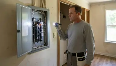 Electrician performing a whole-home electrical inspection of an electrical panel in Baton Rouge, LA